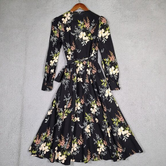 Reformation Susanna Midi Dress Women's XS Black Multi Floral Wrap Long Sleeve - Picture 2 of 12